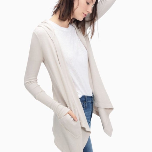 splendid draped waffle knit thermal hoodie
